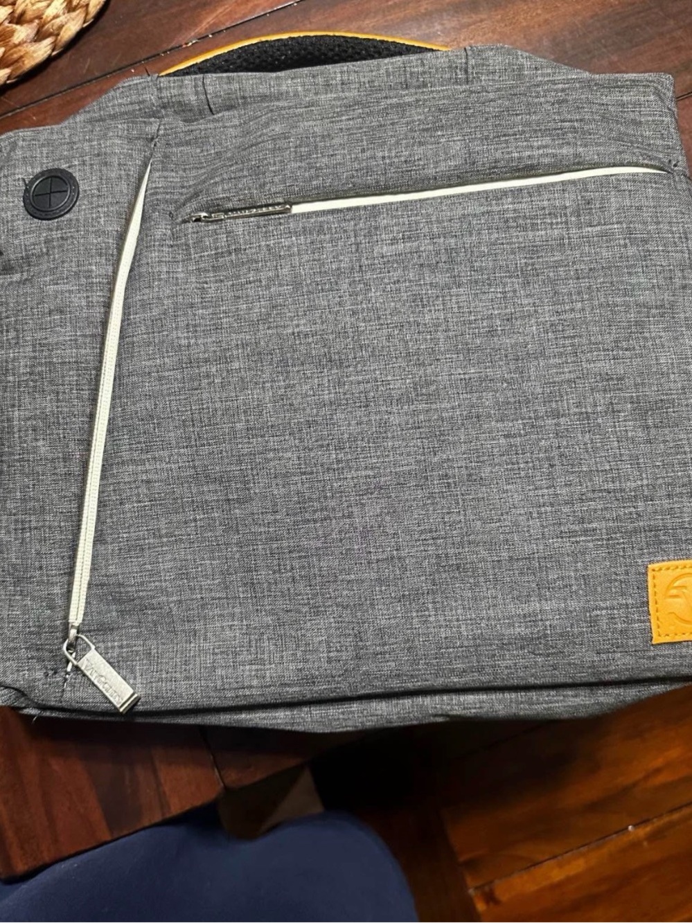 Men's Gray Laptop Sling Bag with White Zipper Accents
